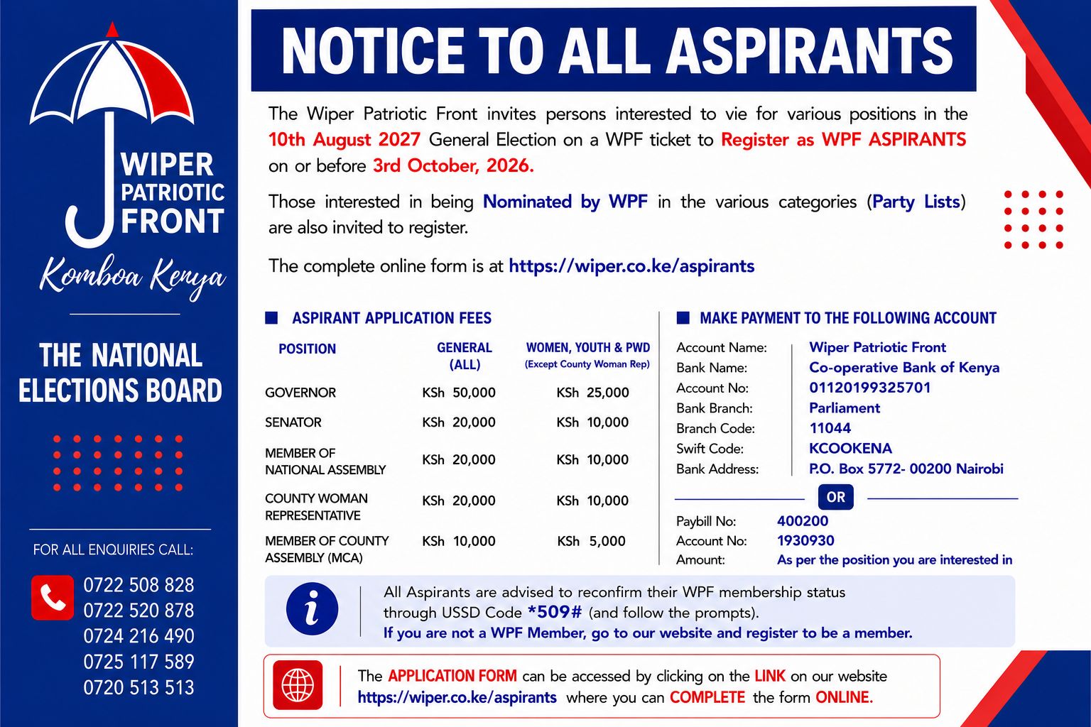 NOTICE TO ALL ASPIRANTS