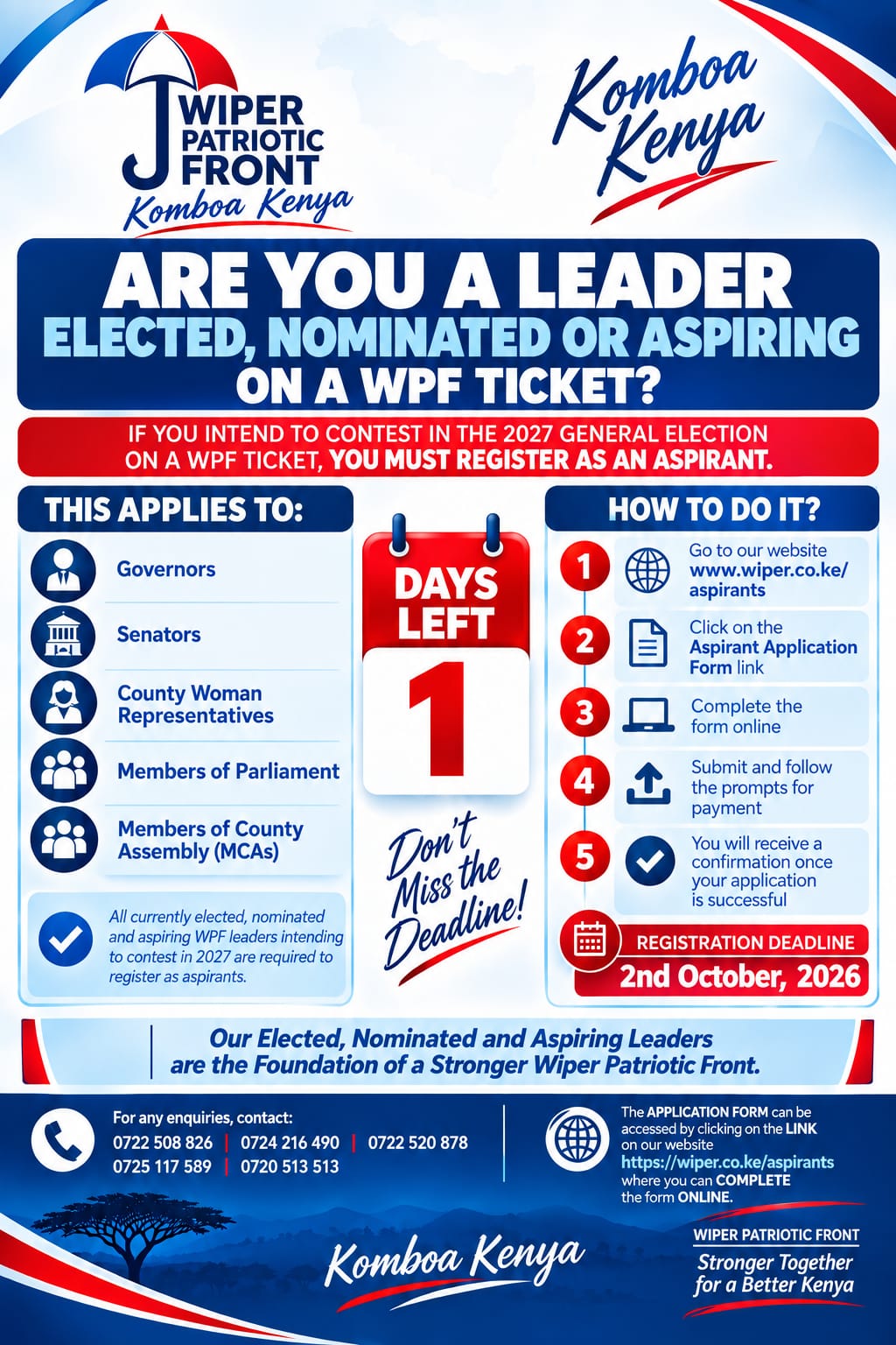 NOTICE TO ALL LEADERS ELECTED ON A WPF TICKET !!!